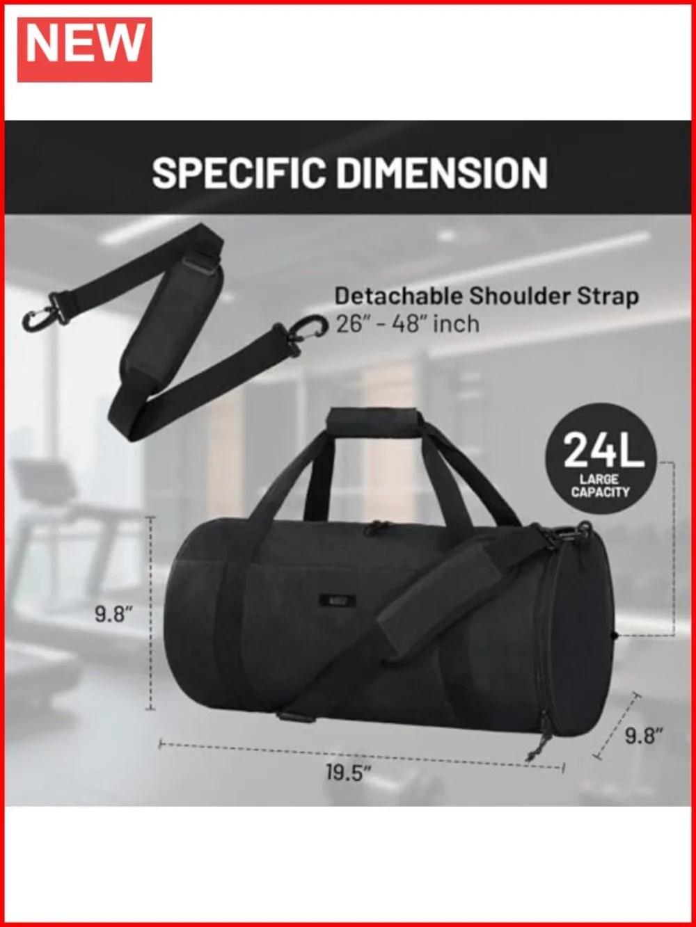 Gym Bag Round Duffle Bag with Shoe Compartment & Wet Pocket, Lightweight Carry